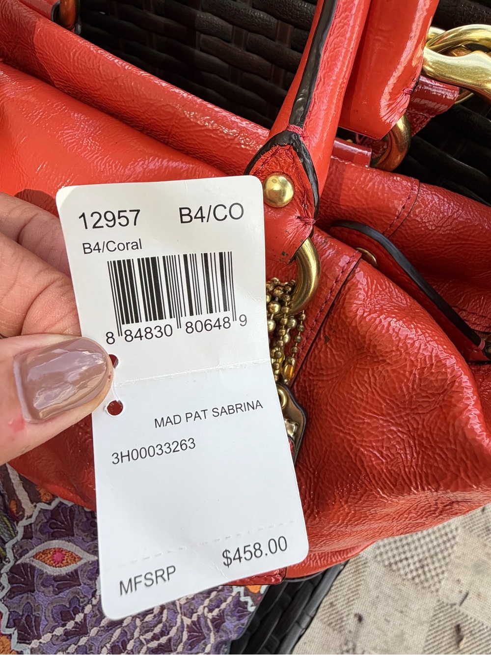 Coach Madison Sabrina 12957 Coral Patent Leather Satchel NWT Tags - Picture 9 of 10
